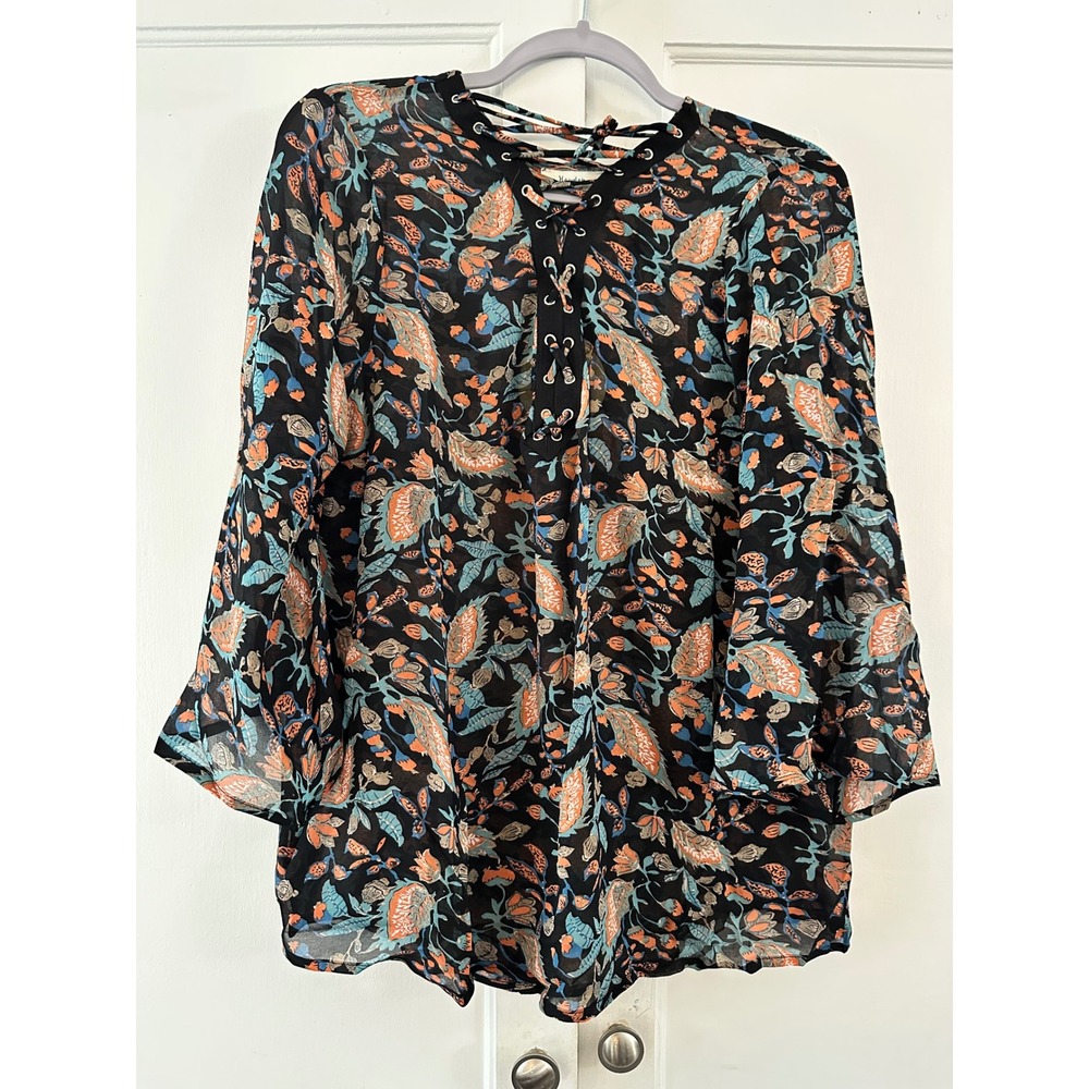 Hayden Los Angeles Floral‎ Bell Sleeve Lace Up Blouse Top Womens Size L